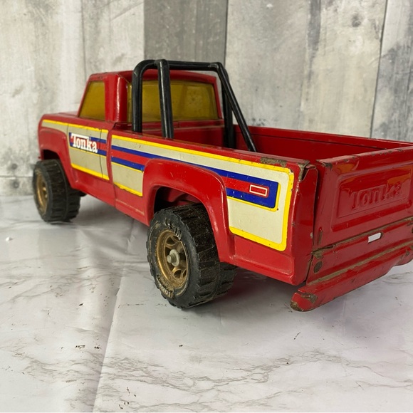 Vintage 1980s Tonka Red Pickup Truck Rollbar Pressed Steel - Picture 5 of 8